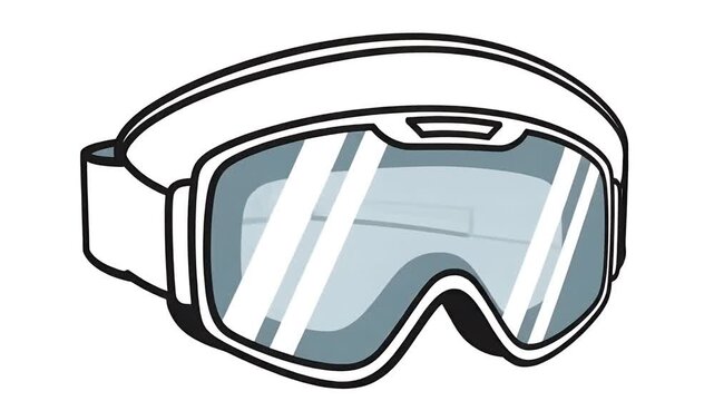 White Ski Goggles with Blue Lenses Minimalist Flat Design Footage