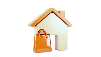 Orange House Icon with Shopping Bag