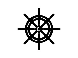 Obraz premium Black ship's steering wheel icon in a simple flat silhouette style