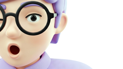 3D Cartoon Character with Glasses and O-Mouth Expression