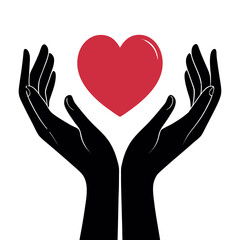 Obraz premium Hands Holding Heart Silhouette Icon Vector in transparent background