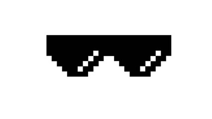 Fototapeta premium Bold digital art illustration of black pixel sunglasses, embodying a confident, ironic, or cool demeanor from classic video game aesthetics, isolated on a clean white background