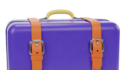 Purple Suitcase with Orange Straps and Yellow Handle