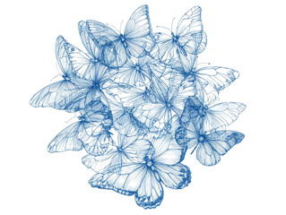 Soft pencil butterfly outlines arranged in neat cluster, isolated on white background