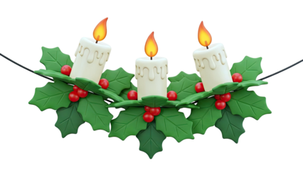 Christmas Holly Garland with Candles and Berries