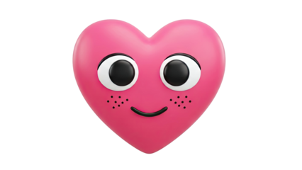 Cute 3D Pink Heart Character with Googly Eyes and Smile