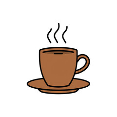 Obraz premium A simple brown coffee cup with saucer and steam on transparent background