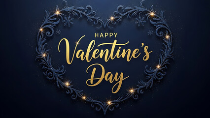 Happy valentines day greeting card with heart and gold text