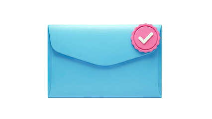 Blue Envelope with Pink Check Mark Seal