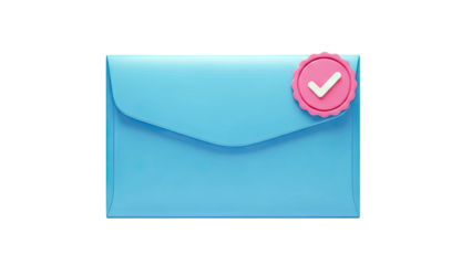 Blue Envelope with Pink Check Mark Seal