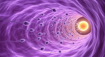 Captivating visualization of fertilization process with sperm approaching an egg offering insight