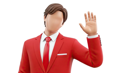 3D Man in Red Suit Waving Hello