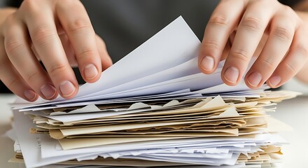 Hands sorting through a stack of papers, symbolizing organization and documentation processes