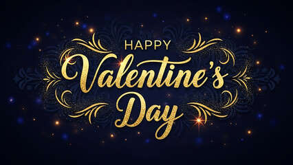 Happy valentines day gold text on dark blue background