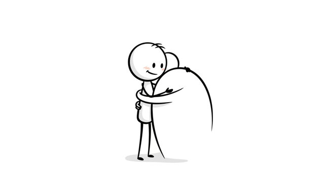 Stick Figure Man Embracing Hugging Another Person Offering Comfort on Isolated White Background