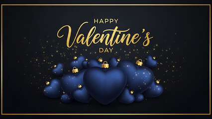 Happy valentines day blue hearts on black background