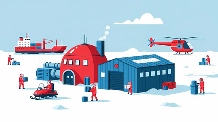 Naklejka premium Scientists working at a research station in Antarctica.