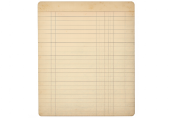 Vintage blank ledger paper with lines and transparent background