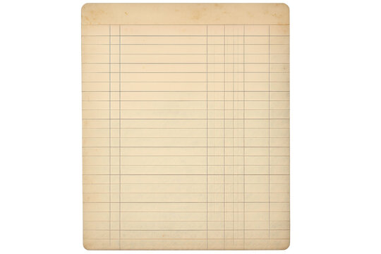 Vintage blank ledger paper with lines and transparent background