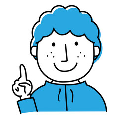 Obraz premium ワンポイントアドバイスをする天然パーマの男性