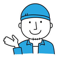 Obraz premium 案内をするニット帽をかぶった男性