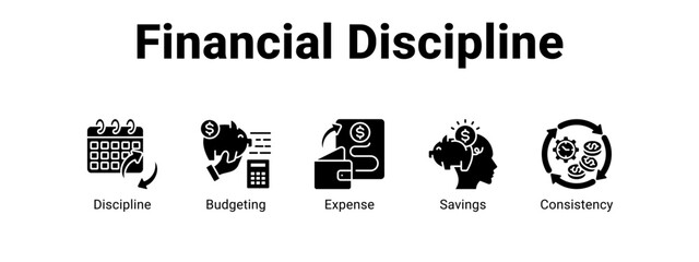Obraz premium Financial Discipline web banner icon vector illustration concept , with icon of Discipline, Budgeting, Expense.