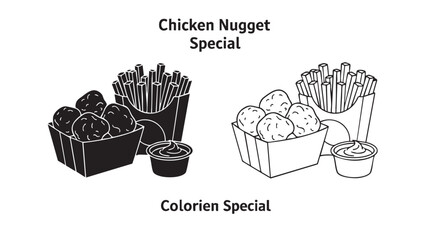 Chicken nugget and french fries silhouette on transparent background