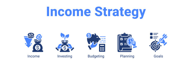 Income Strategy web banner icon vector illustration concept ,  with icon of Income, Investing, Budgeting.
