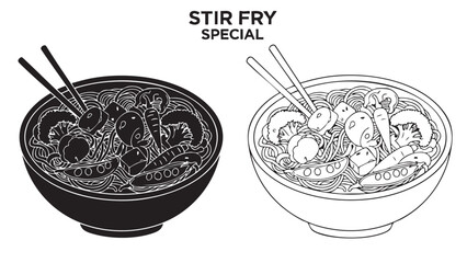 Stir fry special food silhouette on transparent background
