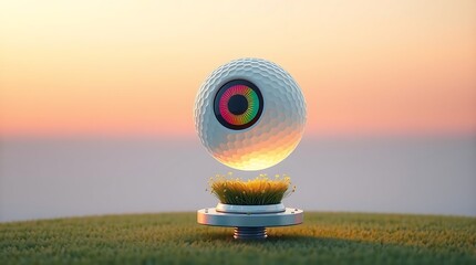 Surreal Floating Eye with Grass and Flowers in Pastel Sky