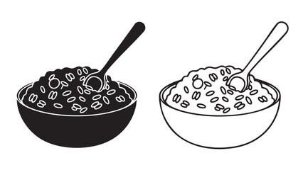 Bowls of cereal with spoons silhouette on transparent background
