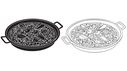 Paella dish in silhouette on transparent background