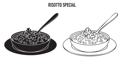 Risotto special dishes in silhouette on transparent background