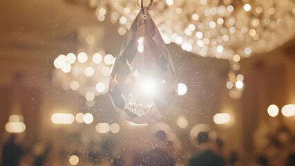 Elegant Chandelier Crystal Refracts Light at Formal Event Reception