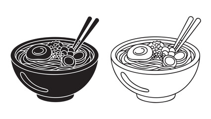 Black and white ramen bowls with chopsticks on transparent background