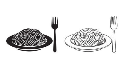 Noodle dishes with forks on transparent background silhouette