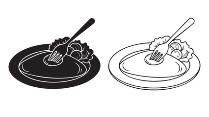 Pie with fork and spoon on transparent background silhouette