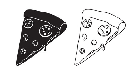 Pizza slice illustration with outline on transparent background silhouette