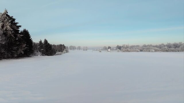 Aerial footage of a deeply snow-covered landscape outside Hamburg