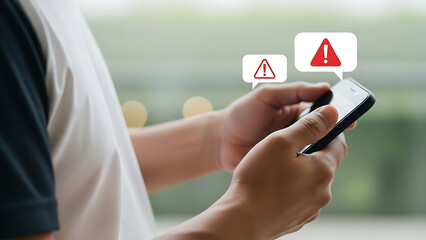 Mobile Security Warning and Digital Alert Concept with Red Exclamation Icons Appearing on Smartphone