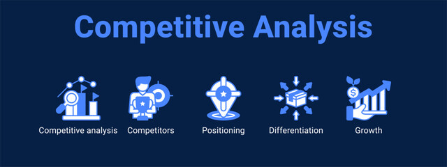 Fototapeta premium Competitive Analysis web banner icon vector illustration concept , with icon of Competitive analysis, Competitors, Positioning.