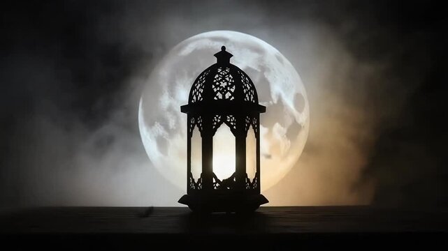 Elegant lantern silhouette against full moonlit night sky