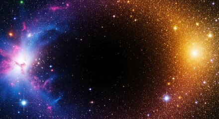 A vibrant cosmic scene with a nebula and stars in the background.