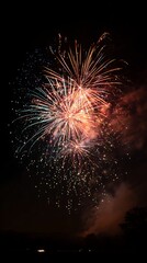 High quality image of bright colorful fireworks exploding in the night sky.