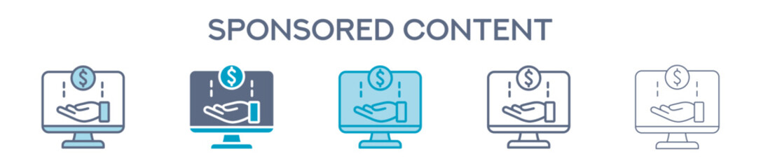 Sponsored Content Element For Design Graphic - Multi Styles. Vector Illustration Of Two Colored And Black. Multiple Icons Designs Can Be Used For Mobile, Ui, Web 