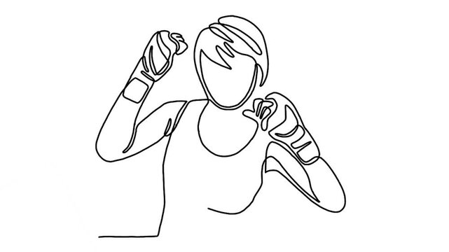 continuous line animation of female boxing athlete