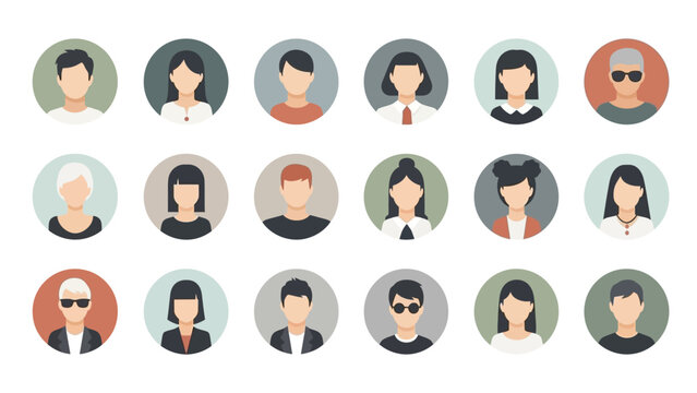 Diverse Cartoon People Profile Icons Set.