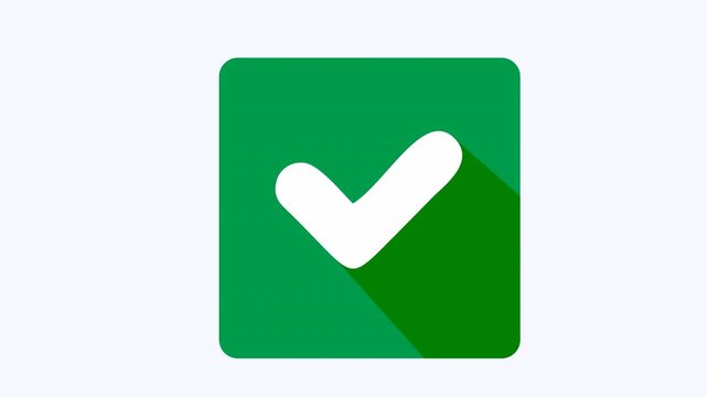 White check mark on a green square symbolizing approval and positivity, great for illustrating success, completion, or acceptance concepts in designs.