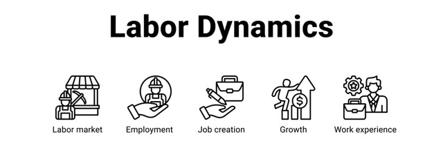 Obraz premium Labor Dynamics web banner icon vector illustration concept , with icon of Labor market, Employment, Job creation, Growth.