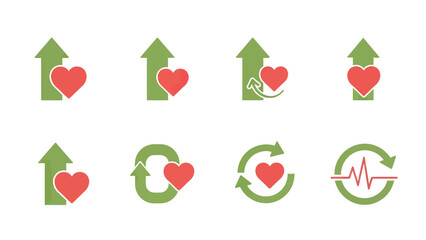 Obraz premium Heart Health Icons: Growth, Improvement, and Vitality Symbols